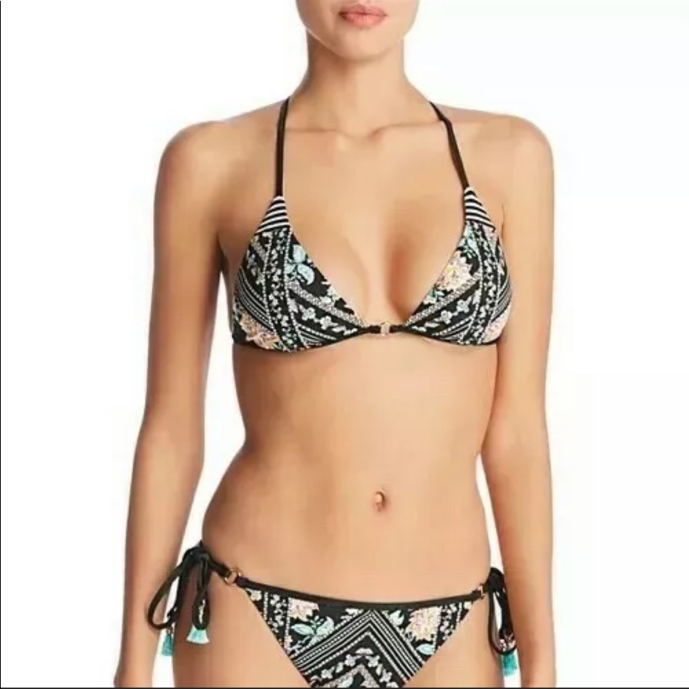 Nanette Lepore sz 8 bikini black floral print